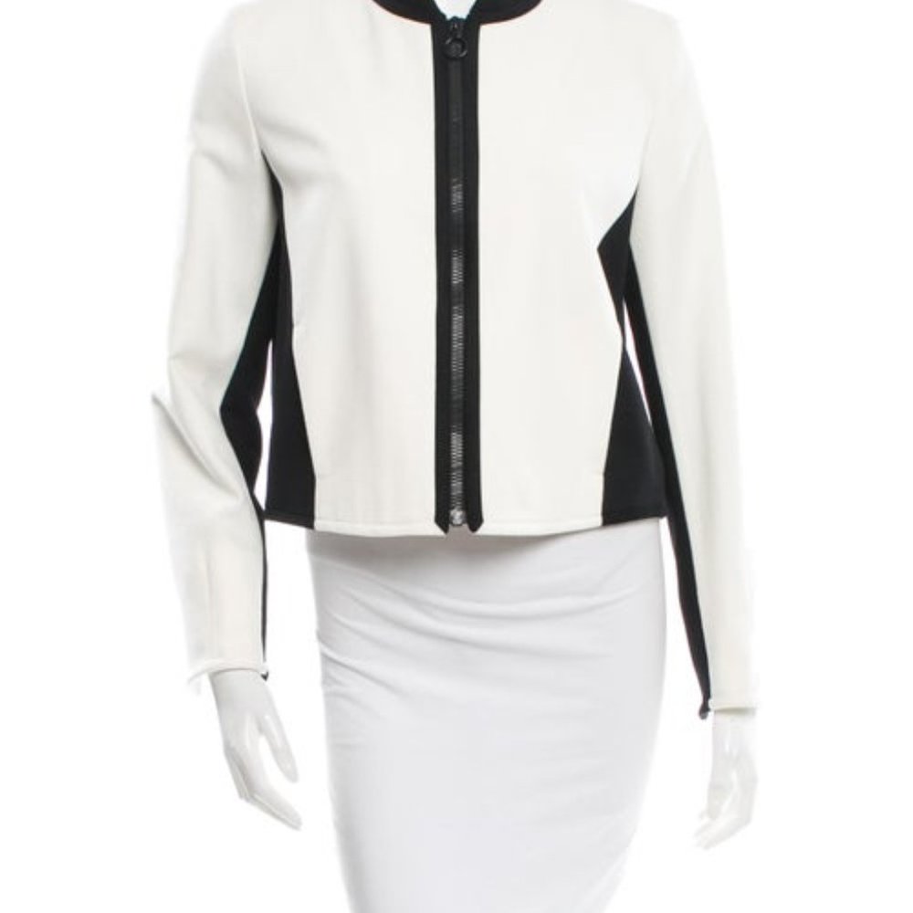 Akris Punto Black and White Zippered Wool Jacket